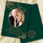 We Still Do Emerald & Gold Wedding Vow Renewal Invitation<br><div class="desc">This beautiful vow renewal/anniversary party invitation features an elegant script title reading "We Still Do." It has a simple yet elegant design with fancy gold script lettering on an emerald green background, and your photo in an oval frame surrounded by frilly faux foil curls and swirls. Great way to invite...</div>