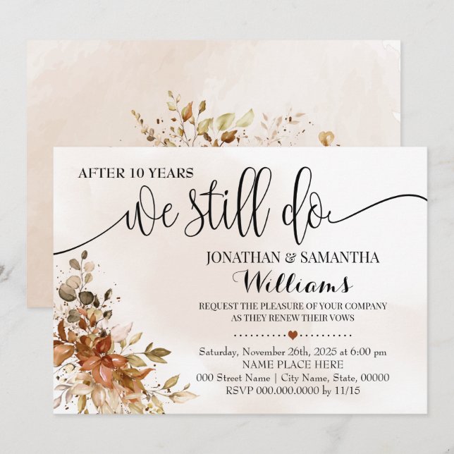 We Still Do Eucalyptus Autumn Wedding Anniversary Invitation (Front/Back)