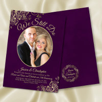 We Still Do Gold Curls on Plum Wedding Vow Renewal