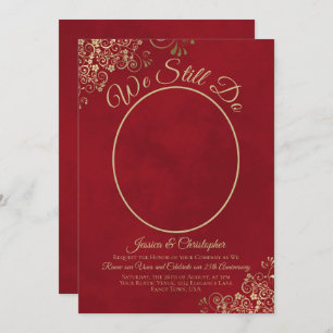 We Still Do Gold Lace on Red Wedding Vow Renewal Invitation