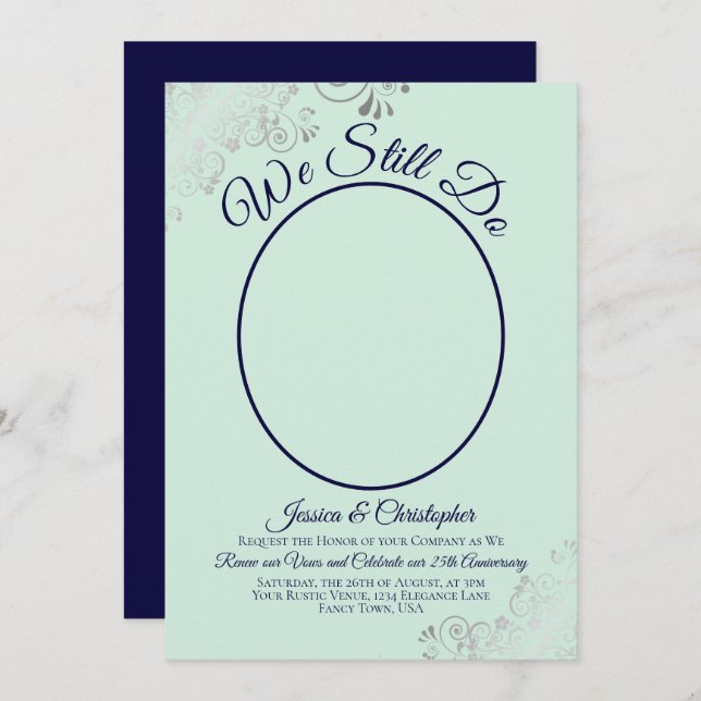 We Still Do Mint Green & Navy Wedding Vow Renewal Invitation (Front/Back)