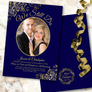 We Still Do Navy Blue & Gold Wedding Vow Renewal Invitation