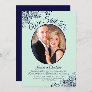We Still Do Navy Blue & Mint Wedding Vow Renewal Invitation