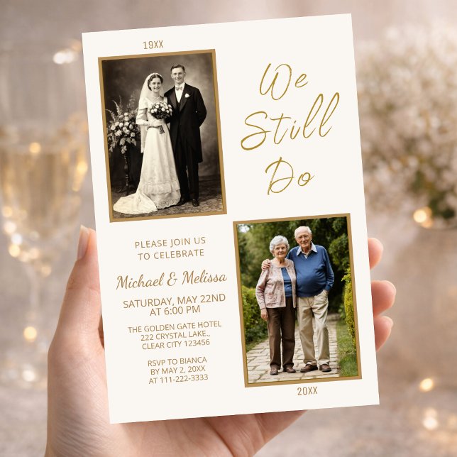 We Still Do Photo Timeline Elegant Invitation (Elegant then and now 50th anniversary invitation with timeless photo story)
