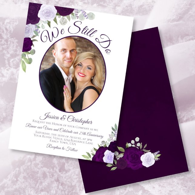 We Still Do Plum Purple Roses & Photo Vow Renewal Invitation (Creator Uploaded)