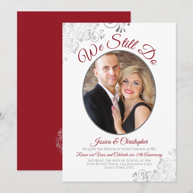 We Still Do Red Silver & White Wedding Vow Renewal Invitation (Front/Back)