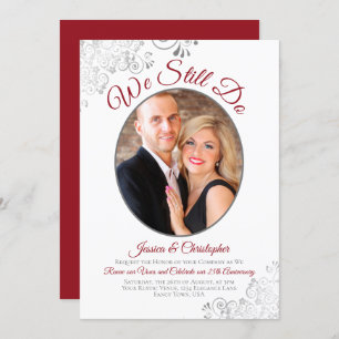 We Still Do Red Silver & White Wedding Vow Renewal Invitation