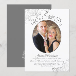 We Still Do Silver Curls White Wedding Vow Renewal Invitation