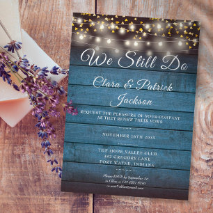 We Still Do Vow Renewal Blue Rustic String Lights Invitation