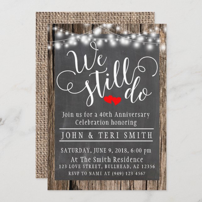 We Still Do Wood Rustic 40th Wedding Anniversary Invitation (Front/Back)