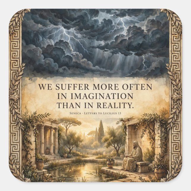 We Suffer More Often in Imagination Seneca Sticker (Front)