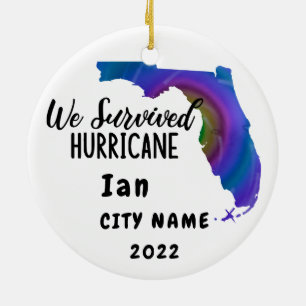We Survived! Hurrican Ian Custom Florida City Name Ceramic Tree Decoration