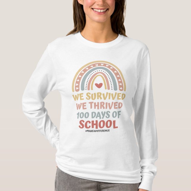 We Survived We Thrived 100 Days of School Boho  T-Shirt (Front)