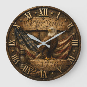 We the People 1776 Rustic American Flag Large Clock