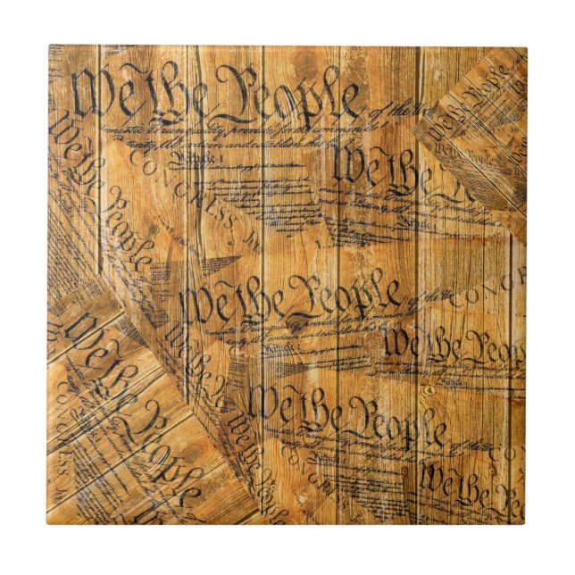 We The People American Constitution Rustic Wood Tile (Front)