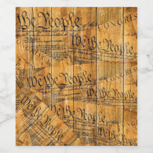 We The People American Constitution Rustic Wood Wine Label