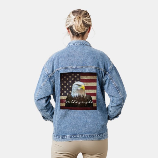 We The People American Flag Bald Eagle  Denim Jacket (Model)
