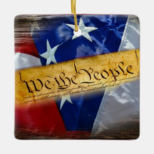 We The People American Flag Ceramic Ornament (Front)