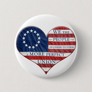 We The People American Flag Heart 6 Cm Round Badge