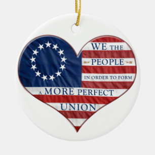 We The People American Flag Heart Ceramic Tree Decoration