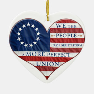 We The People American Flag Heart Ceramic Tree Decoration