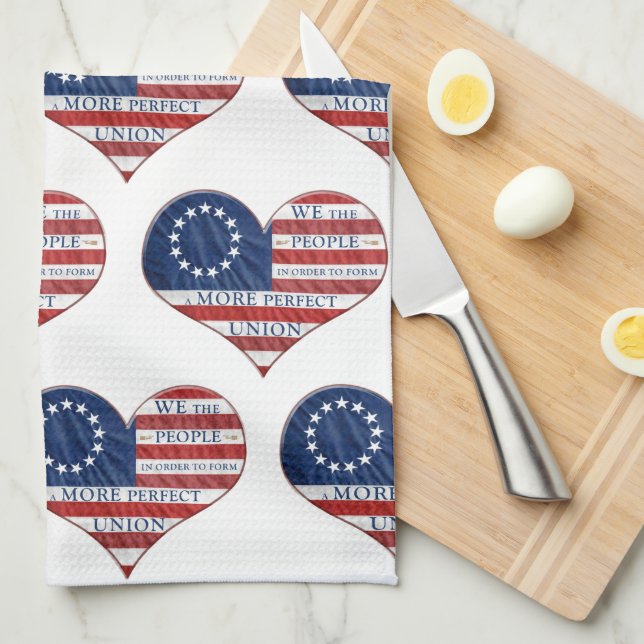 We The People American Flag Heart Kitchen Towel (Quarter Fold)