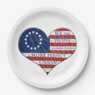 We The People American Flag Heart Paper Plate