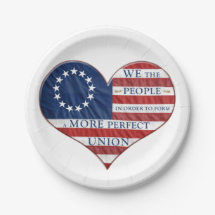 We The People American Flag Heart Paper Plate