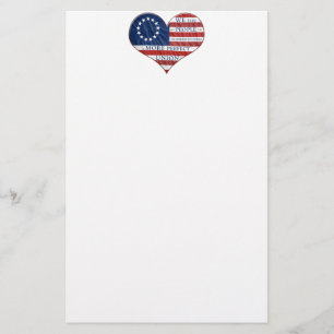 We The People American Flag Heart Stationery
