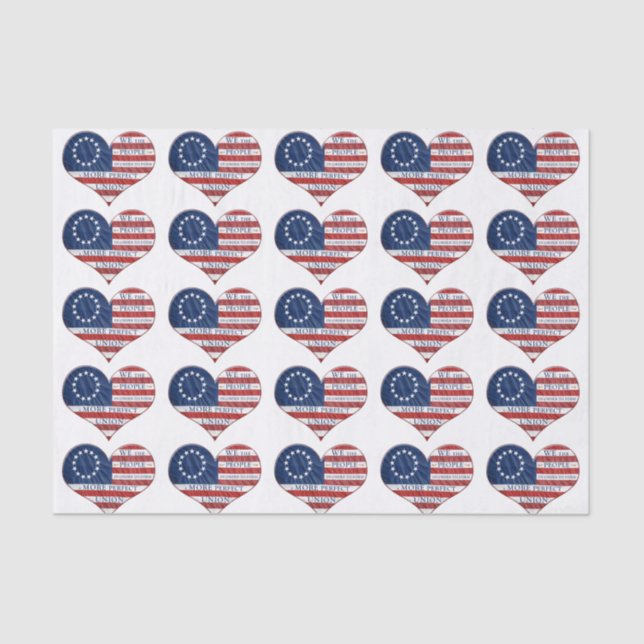 We The People American Flag Heart Tissue Paper (Front)