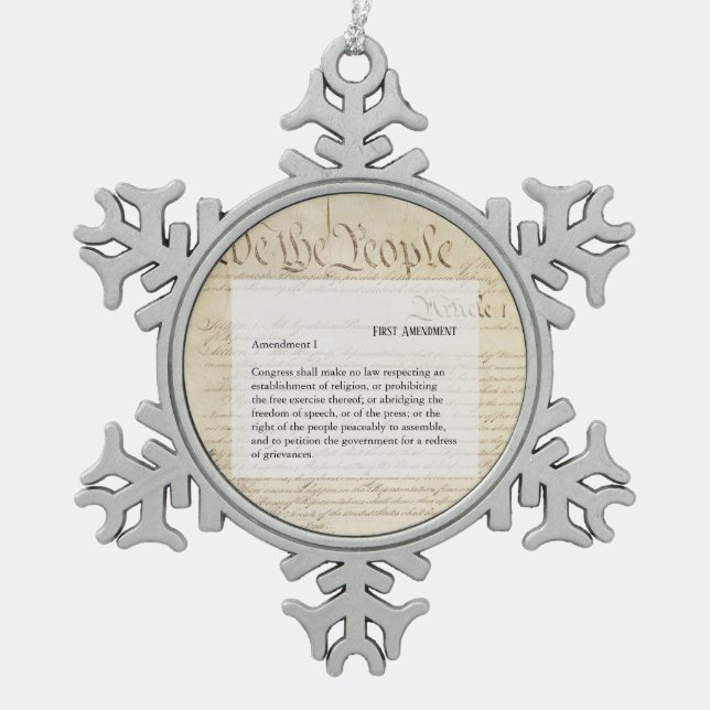 We the People First Amendment Constitution USA Snowflake Pewter Christmas Ornament (Front)