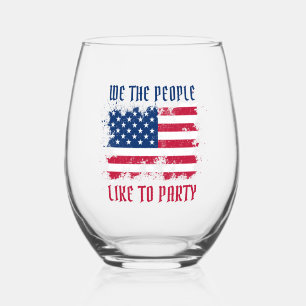 We the people Funny Distressed USA Flag July 4th Stemless Wine Glass