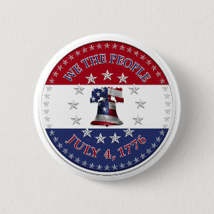We The People July 4 1776 Bell with 13 & 50 Stars 6 Cm Round Badge