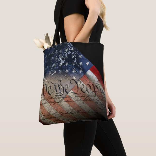 WE THE PEOPLE Modern and Betsy Ross American Flag  Tote Bag (Close Up)