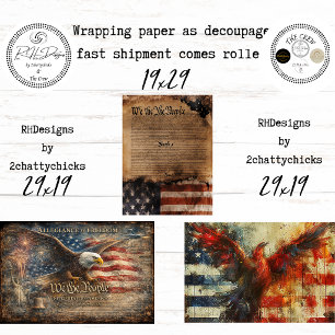 We The People Patriotic Bald Eagle Decoupage  Wrapping Paper Sheet
