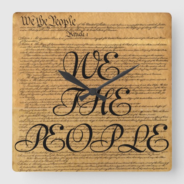 We The People U.S. Constitution Square Wall Clock (Front)