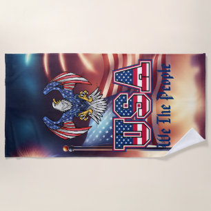 We The People USA Flag and Eagle Beach Towel
