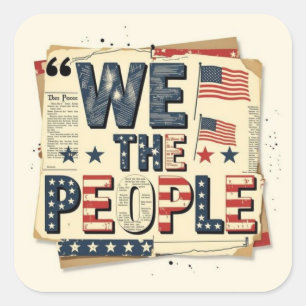 We the people vintage patriotic collage square sticker