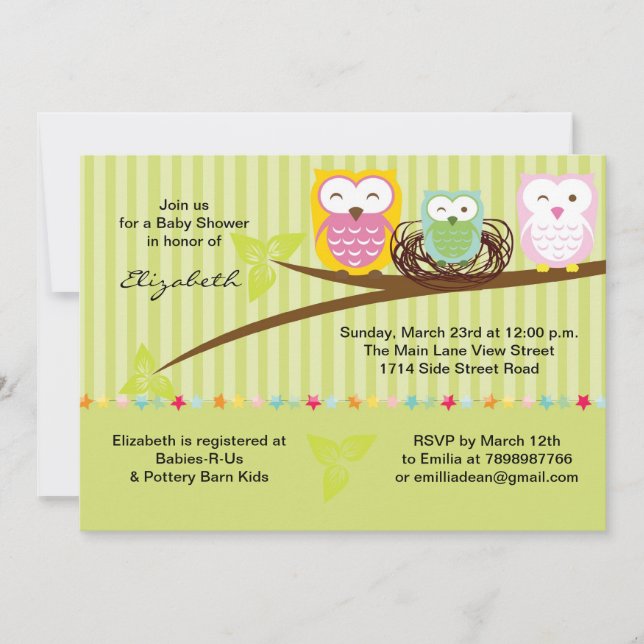 We three owl family neutral baby shower invitation (Front)