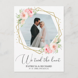 We Tied The Knot Blush Floral Eloped Announcement Postcard