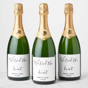 We tied the knot calligraphy wedding favour sparkling wine label