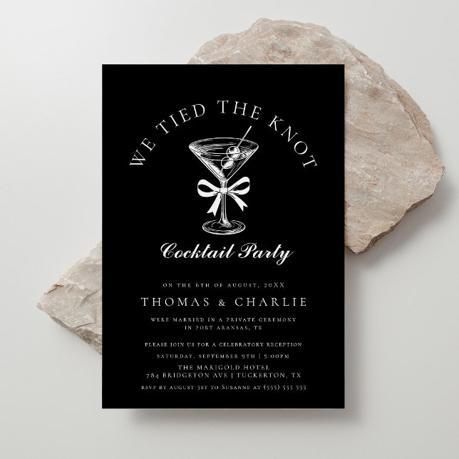 We Tied the Knot Cocktail Party Black Wedding Invitation (Creator Uploaded)