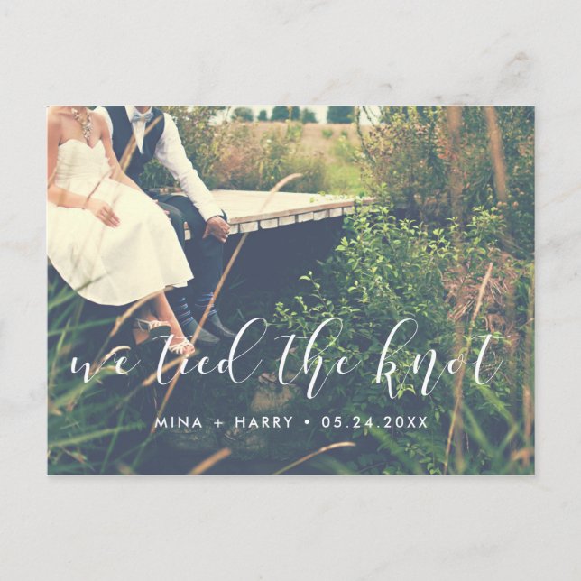 We tied the knot Elegant calligraphy photo Postcard (Front)