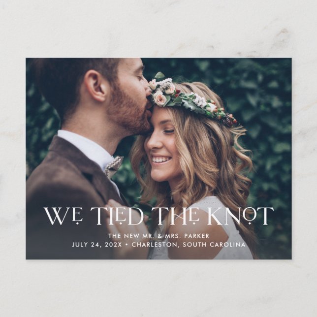 We Tied the Knot | Elegant Two Photo Wedding Announcement Postcard (Front)