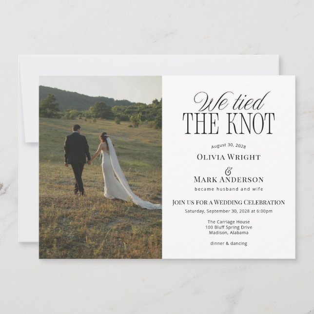 We Tied the Knot Elopement Wedding Reception Invitation (Front)
