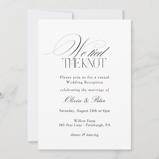 We Tied the Knot Elopement Wedding Reception Invitation (Front)