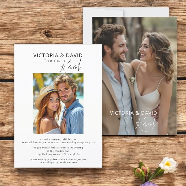 We Tied The Knot Elopement / Wedding Reception  Invitation ("We Tied The Knot" Elopement & Reception Invitation with two photos in a minimal stylish design 

)
