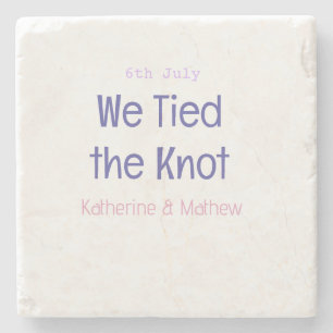 we tied the knot engagement wedding purple name da stone coaster