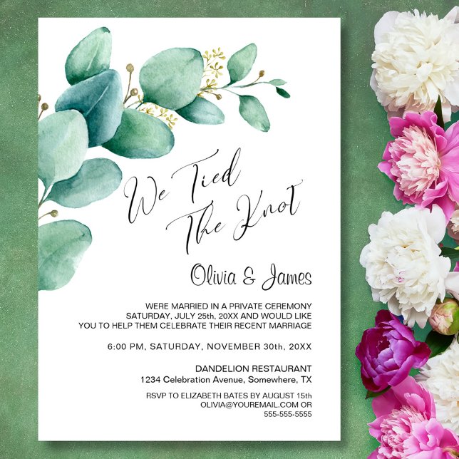 We Tied the Knot Eucalyptus Leaves Reception Invitation (Creator Uploaded)