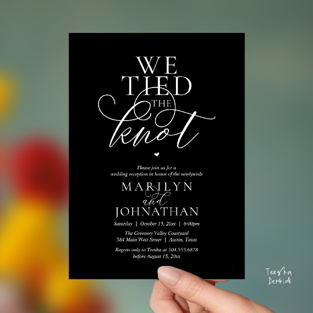 We Tied The Knot, Modern Classy Wedding Reception Invitation (We Tied The Knot, Modern Classy Wedding Reception Dinner brunch Invitation Card in Black and white)